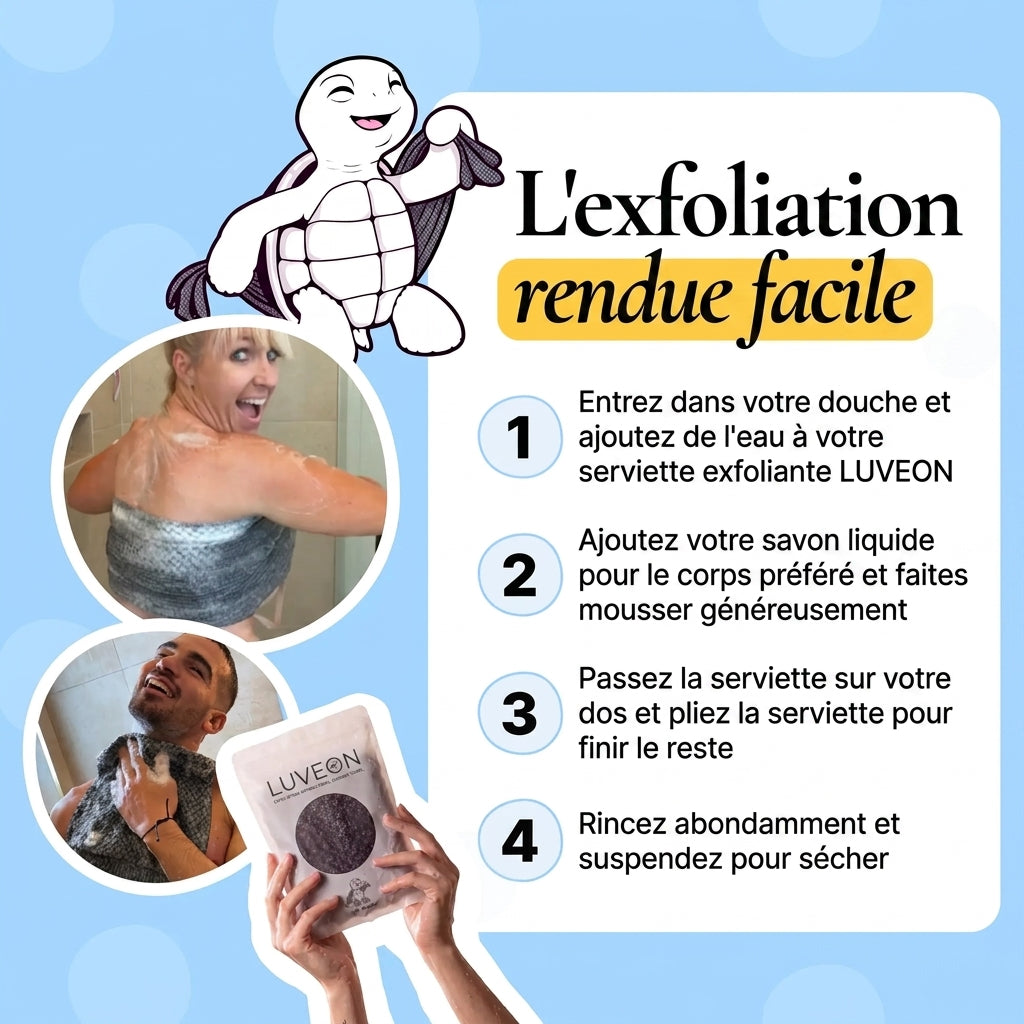 Serviette de douche exfoliante et antibactérienne
