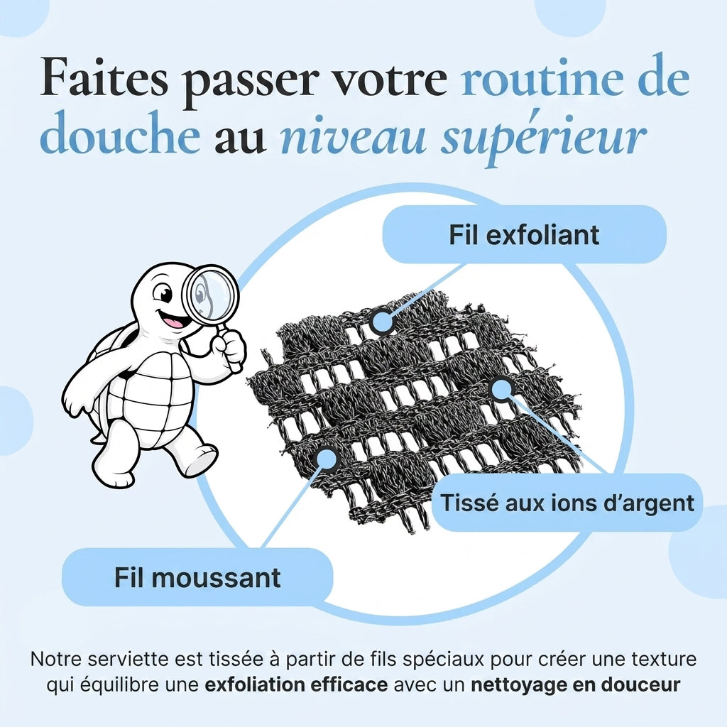 Serviette de douche exfoliante et antibactérienne