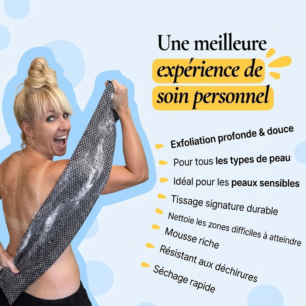 Serviette de douche exfoliante et antibactérienne